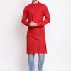 Vastramay Men's Maroon Cotton Blend Kurta