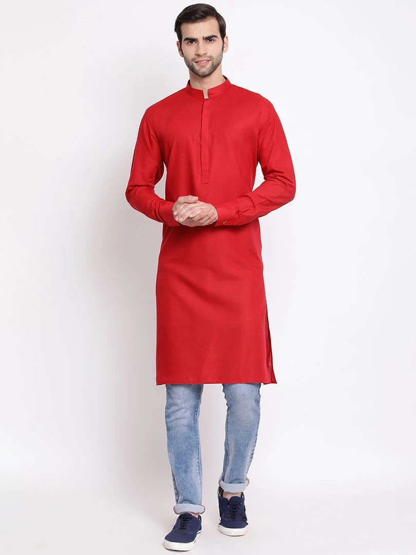 Vastramay Men's Maroon Cotton Blend Kurta 3 Vastramay Men's Maroon Cotton Blend Kurta