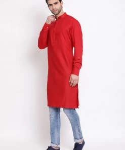 Vastramay Men's Maroon Cotton Blend Kurta