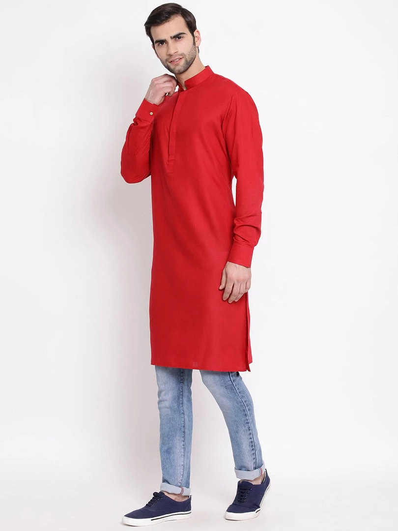 Vastramay Men's Maroon Cotton Blend Kurta 4 Vastramay Men's Maroon Cotton Blend Kurta