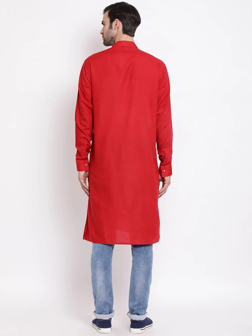 Vastramay Men's Maroon Cotton Blend Kurta 6 Vastramay Men's Maroon Cotton Blend Kurta
