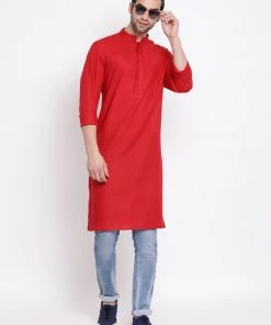 Vastramay Men's Maroon Cotton Blend Kurta 12 Vastramay Men's Maroon Cotton Blend Kurta