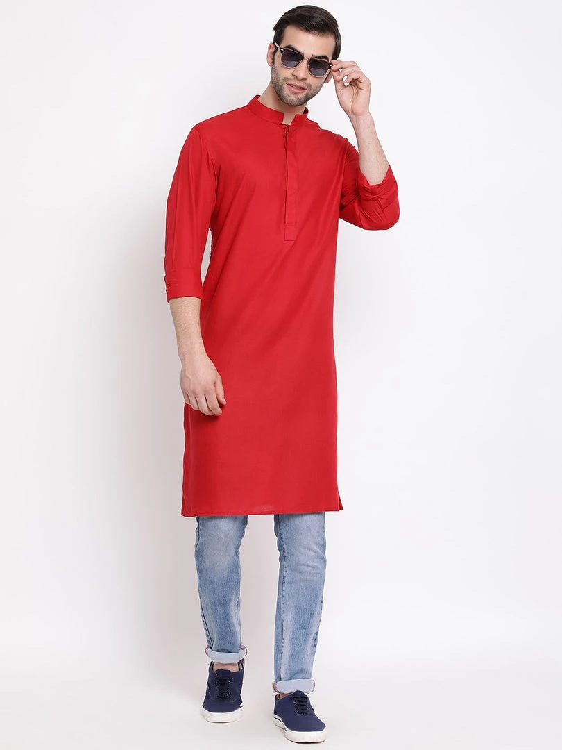 Vastramay Men's Maroon Cotton Blend Kurta 7 Vastramay Men's Maroon Cotton Blend Kurta