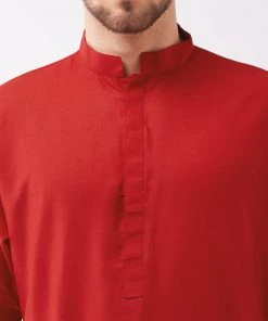 Vastramay Men's Maroon Cotton Blend Kurta And Pyjama Set