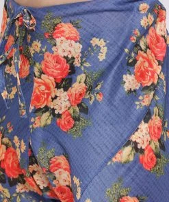 Men VASTRAMAY Blue Floral Printed Kurta Pyjama Set With Leharia Border