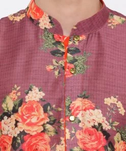 VASTRAMAY Purple Floral Printed Kurta Pyjama Set With Leharia Border