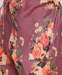 VASTRAMAY Purple Floral Printed Kurta Pyjama Set With Leharia Border