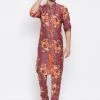 VASTRAMAY Purple Floral Printed Kurta Pyjama Set With Leharia Border