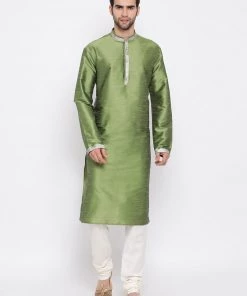 Vastramay Men's Green Silk Kurta Pyjama Set Kurta Sets