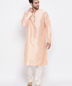 Vastramay Men's Peach Silk Kurta Pyjama Set