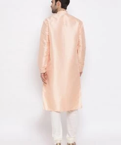 Vastramay Men's Peach Silk Kurta Pyjama Set
