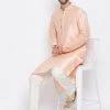 Vastramay Men's Peach Silk Kurta Pyjama Set