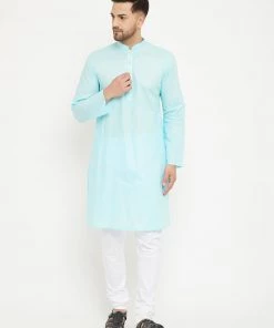 VASTRAMAY Men's Aqua Cotton Kurta