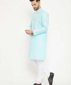 Kurta Pyjama Vastramay Aqua And White Baap Beta Kurta And Pyjama Set