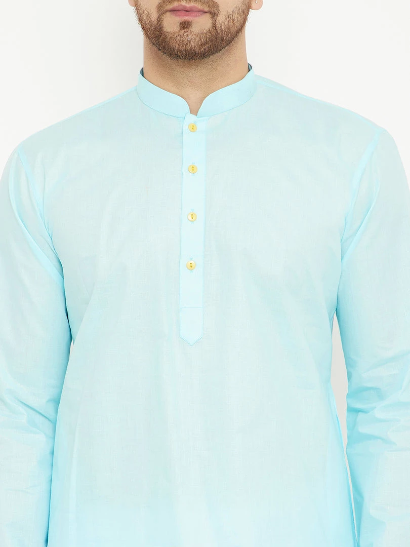 Vastramay Men's Aqua And White Cotton Kurta Churidar Set 7 Vastramay Men's Aqua And White Cotton Kurta Churidar Set