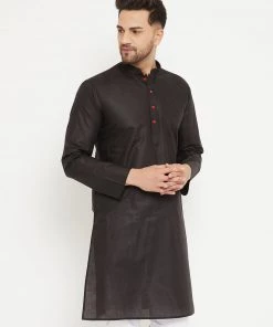 VASTRAMAY Men's Black Cotton Kurta
