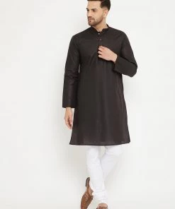 VASTRAMAY Men's Black Cotton Kurta