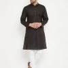 VASTRAMAY Men's Black And White Cotton Kurta Churidar Set