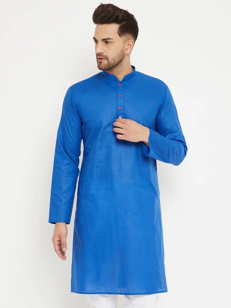 VASTRAMAY Men's Blue Cotton Kurta 3 VASTRAMAY Men's Blue Cotton Kurta