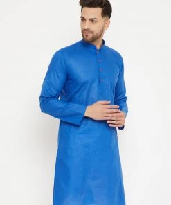 VASTRAMAY Men's Blue Cotton Kurta