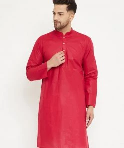 VASTRAMAY Men's Maroon Cotton Kurta