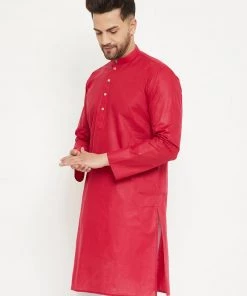 VASTRAMAY Men's Maroon Cotton Kurta