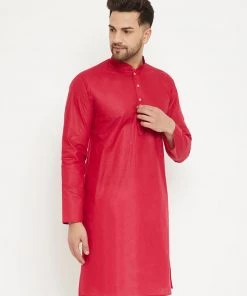 VASTRAMAY Men's Maroon Cotton Kurta