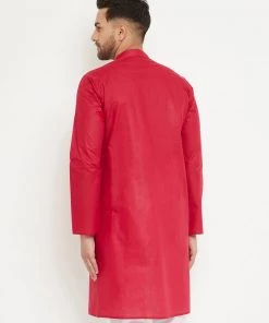 VASTRAMAY Men's Maroon Cotton Kurta