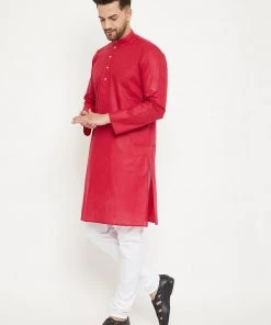 Vastramay Maroon And White Baap Beta Kurta And Pyjama Set Kurta Pyjama
