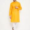 VASTRAMAY Men's Orange And White Cotton Kurta Churidar Set