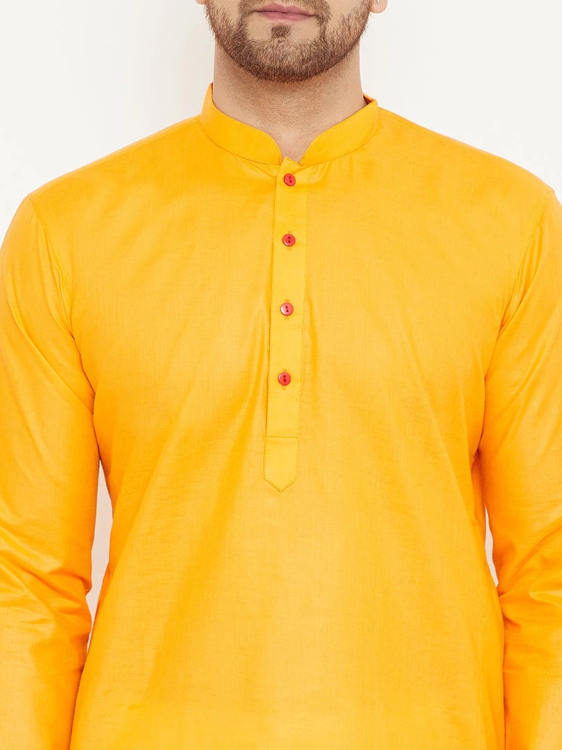 VASTRAMAY Men's Orange And White Cotton Kurta Churidar Set 7 VASTRAMAY Men's Orange And White Cotton Kurta Churidar Set