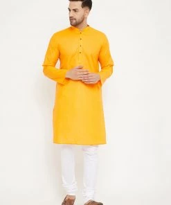 Kurta Pyjama Vastramay Orange And White Baap Beta Kurta And Pyjama Set