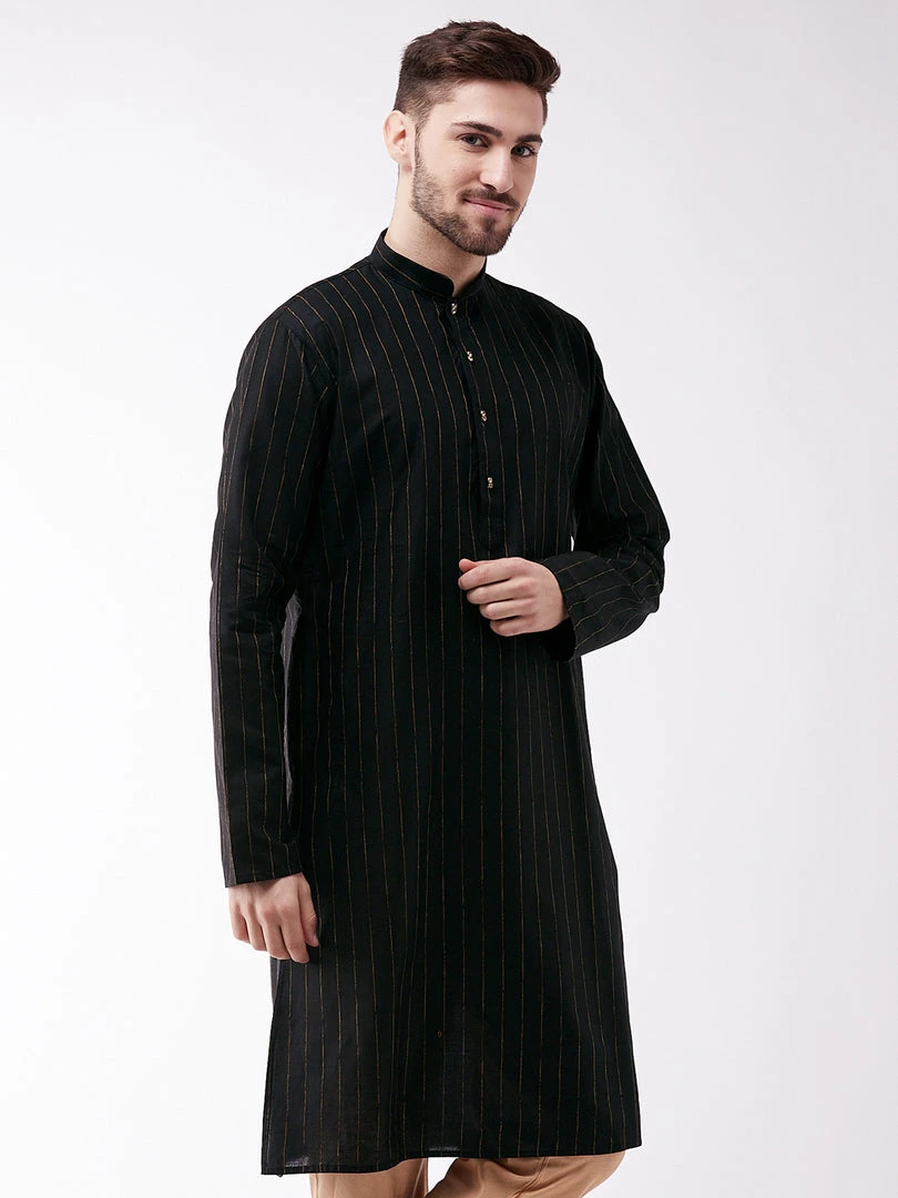 VASTRAMAY Men's Black Cotton Blend Kurta 4 VASTRAMAY Men's Black Cotton Blend Kurta