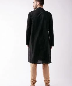 VASTRAMAY Men's Black And Rose Gold Cotton Blend Kurta Pyjama Set