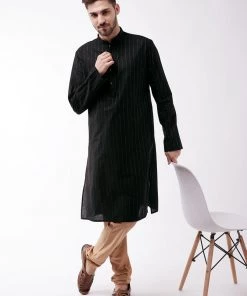 VASTRAMAY Men's Black And Rose Gold Cotton Blend Kurta Pyjama Set
