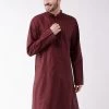 VASTRAMAY Men's Maroon Cotton Blend Kurta