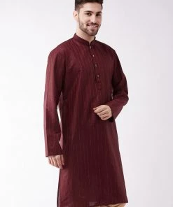 VASTRAMAY Men's Maroon Cotton Blend Kurta