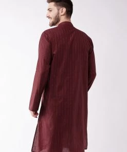 VASTRAMAY Men's Maroon Cotton Blend Kurta