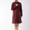 VASTRAMAY Men's Maroon And Rose Gold Cotton Blend Kurta Pyjama Set