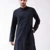VASTRAMAY Men's Navy Blue Cotton Blend Kurta
