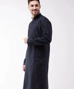 VASTRAMAY Men's Navy Blue Cotton Blend Kurta