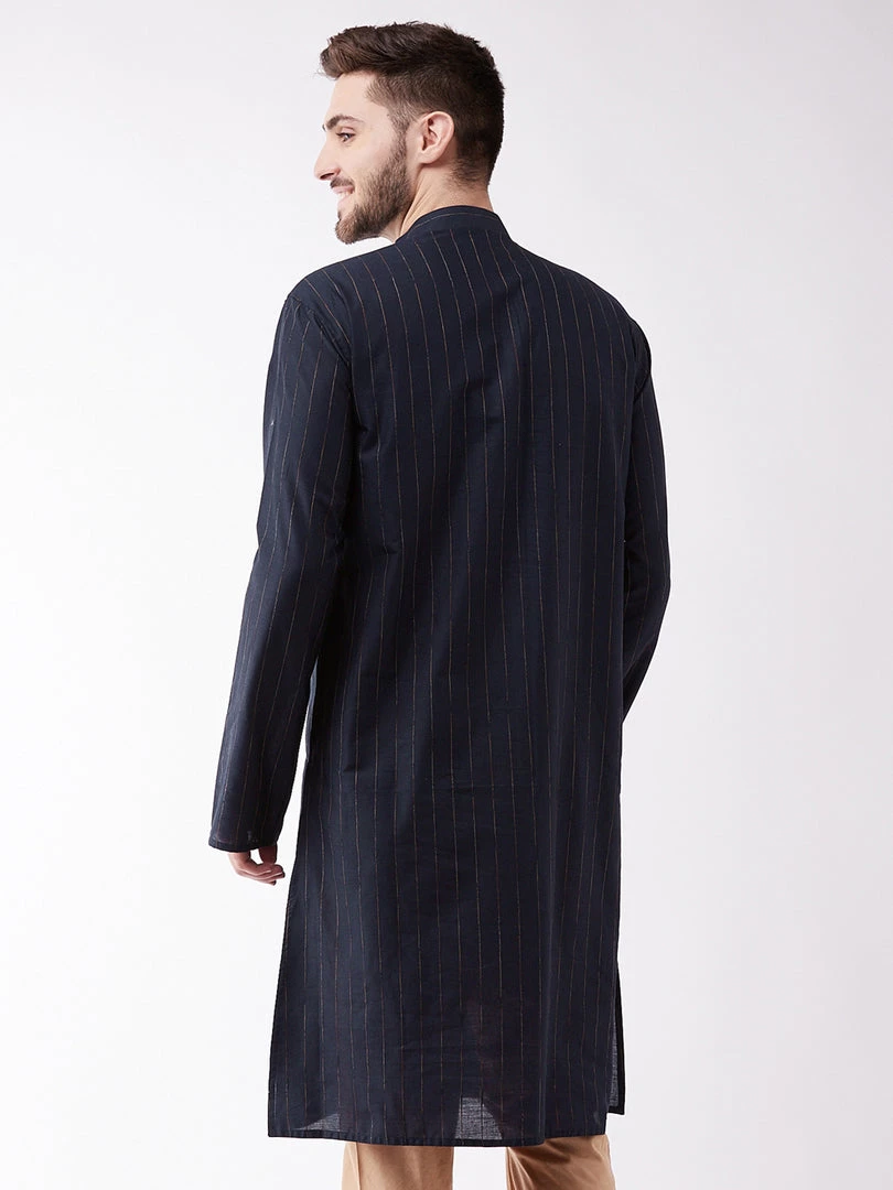VASTRAMAY Men's Navy Blue Cotton Blend Kurta 5 VASTRAMAY Men's Navy Blue Cotton Blend Kurta