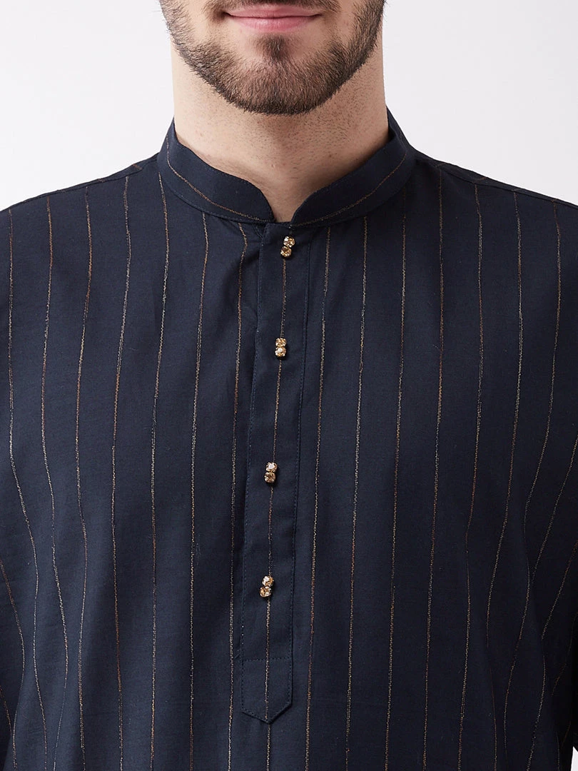 VASTRAMAY Men's Navy Blue Cotton Blend Kurta 6 VASTRAMAY Men's Navy Blue Cotton Blend Kurta