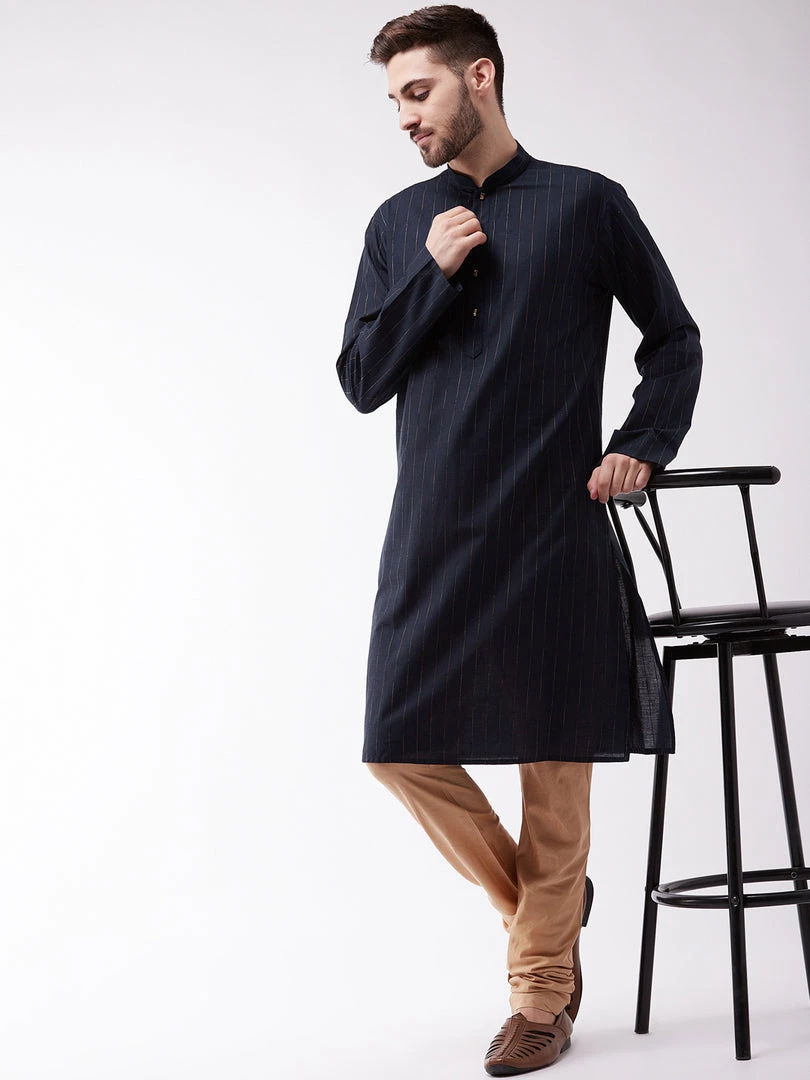VASTRAMAY Men's Navy Blue Cotton Blend Kurta 7 VASTRAMAY Men's Navy Blue Cotton Blend Kurta