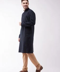 Vastramay Men's Navy Blue And Rose Gold Cotton Blend Kurta Pyjama Set