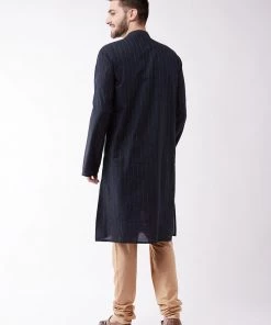 Vastramay Men's Navy Blue And Rose Gold Cotton Blend Kurta Pyjama Set