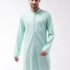 VASTRAMAY Men's Aqua Blue Cotton Blend Kurta