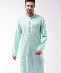 VASTRAMAY Men's Aqua Blue Cotton Blend Kurta