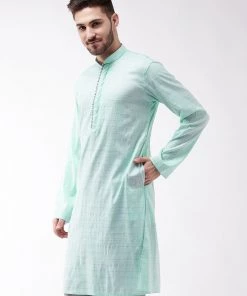 VASTRAMAY Men's Aqua Blue Cotton Blend Kurta