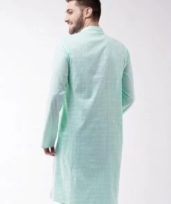VASTRAMAY Men's Aqua Blue Cotton Blend Kurta